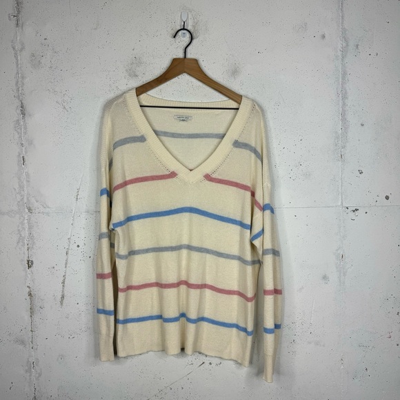 American Eagle Outfitters Sweaters - American Eagle Deep V-Neck Striped Colorful Pullover Swater Med